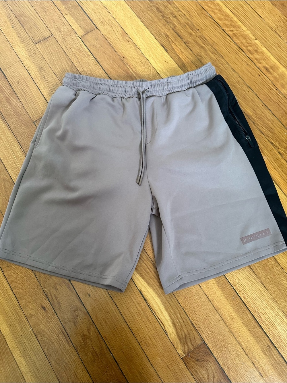 Hurley Men's Taupe Athletic Shorts with Black Side Panel